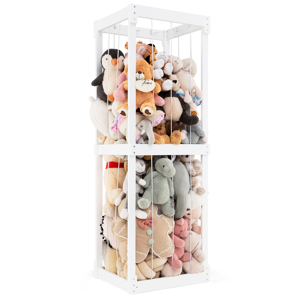 Large 300L Stuffed Animal Storage Bin - White with Open Top & Elastic Cords - Kid's Room Organizer