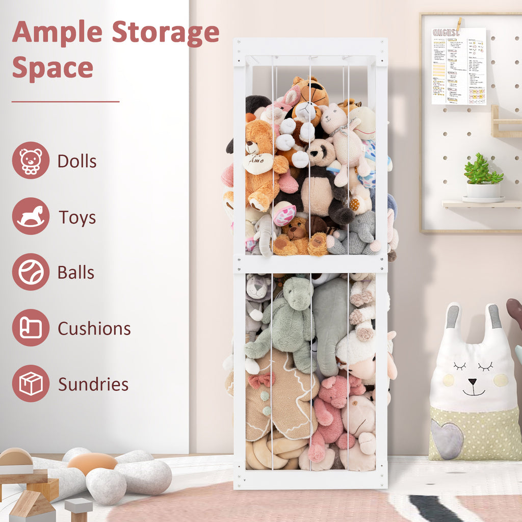 Large 300L Stuffed Animal Storage Bin - White with Open Top & Elastic Cords - Kid's Room Organizer