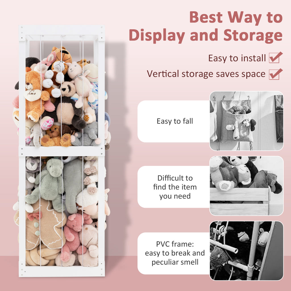 Large 300L Stuffed Animal Storage Bin - White with Open Top & Elastic Cords - Kid's Room Organizer