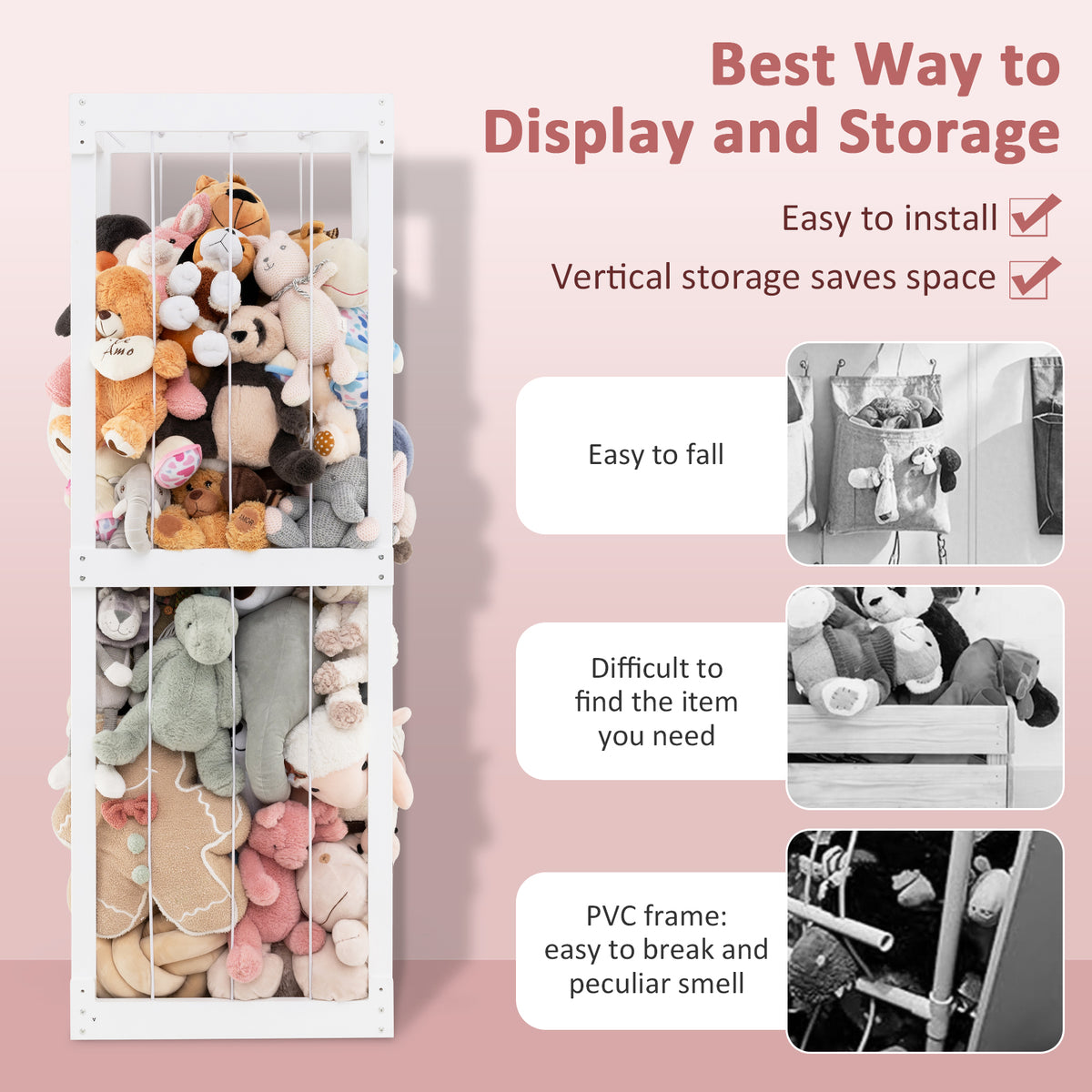 Large 300L Stuffed Animal Storage Bin - White with Open Top & Elastic Cords - Kid's Room Organizer