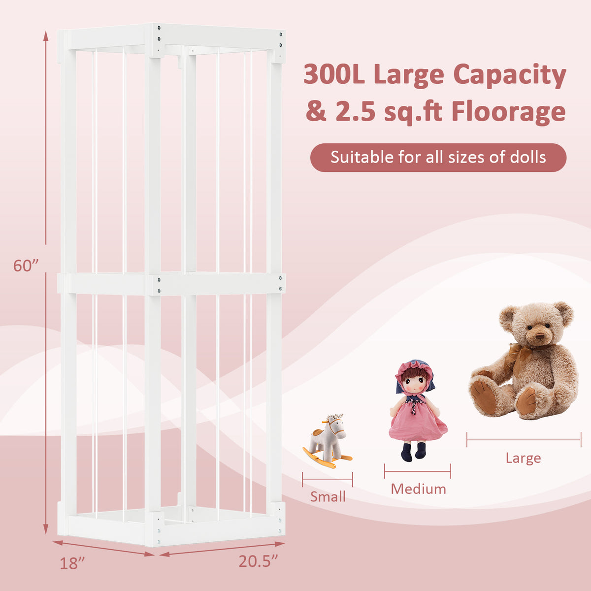 Large 300L Stuffed Animal Storage Bin - White with Open Top & Elastic Cords - Kid's Room Organizer