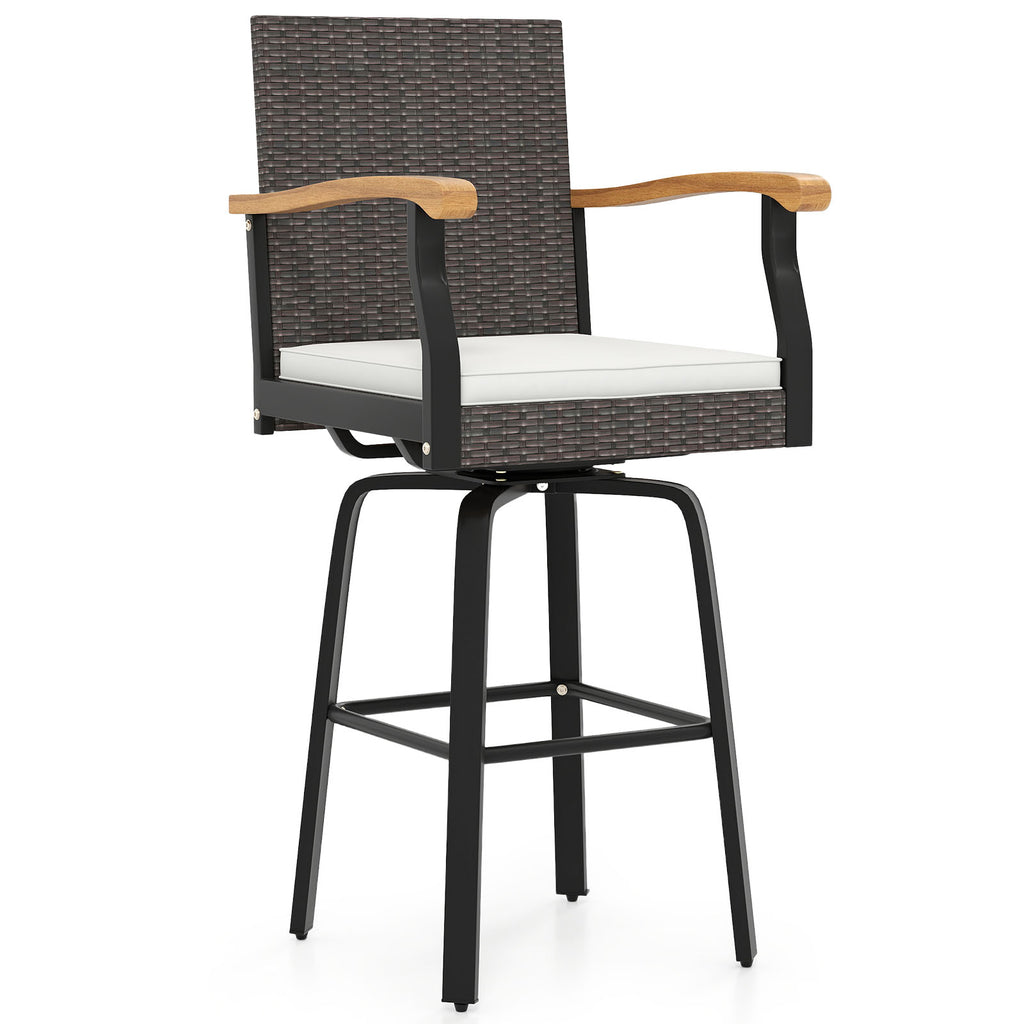 29” Bar Height Patio 360° Swivel Stool with Cross-Woven Armrests