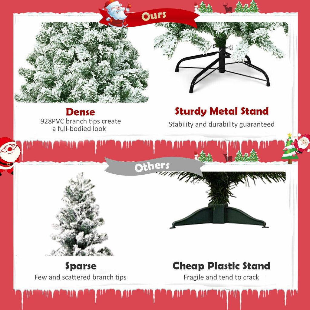 6 Feet Snow Flocked Artificial Christmas Tree with 928 Tips - Hinged Design