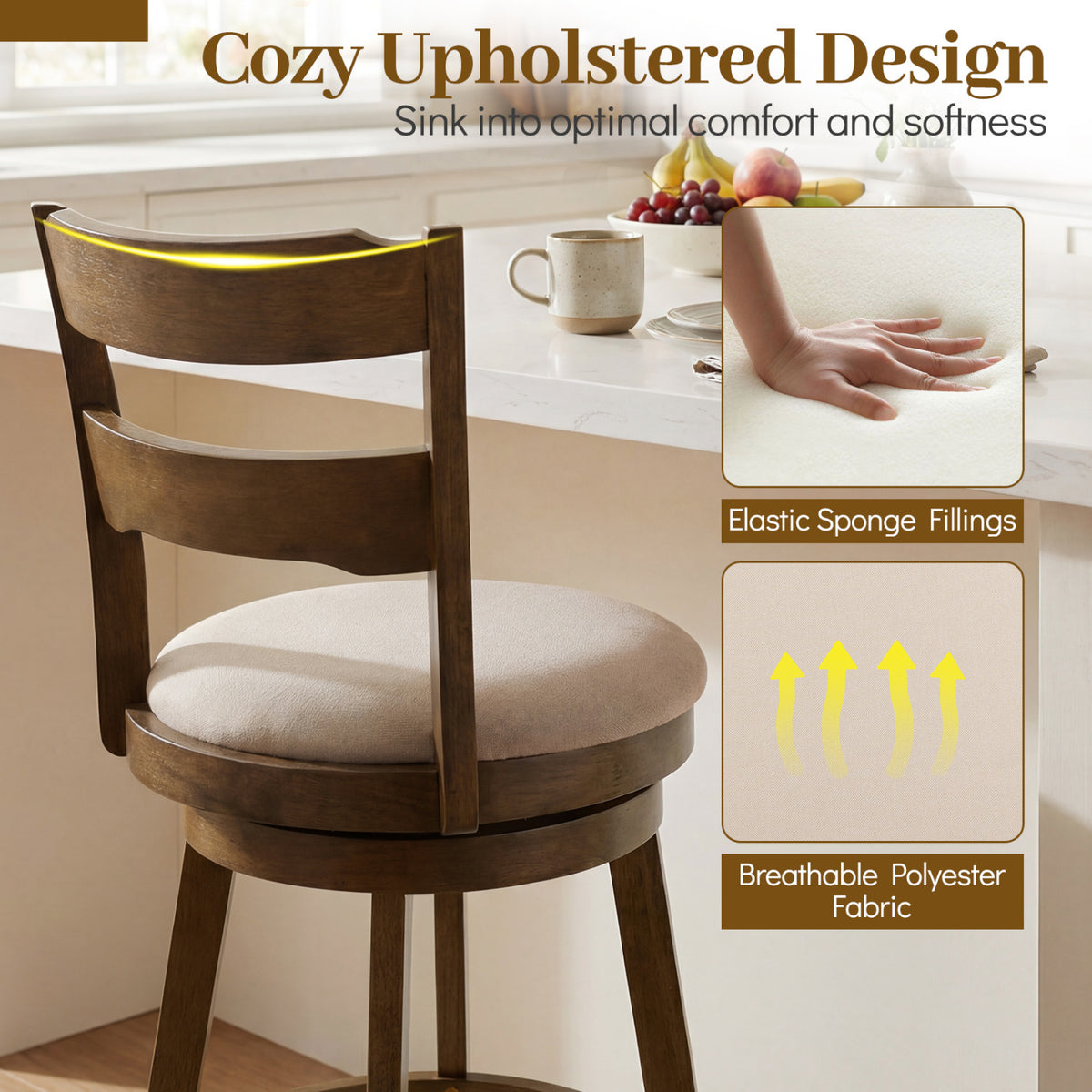 30.5" Swivel Bar Stools Set of 2 with Backrest - Bar Height