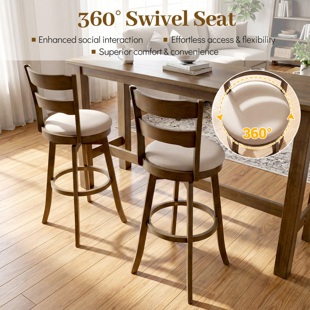 30.5" Swivel Bar Stools Set of 2 with Backrest - Bar Height