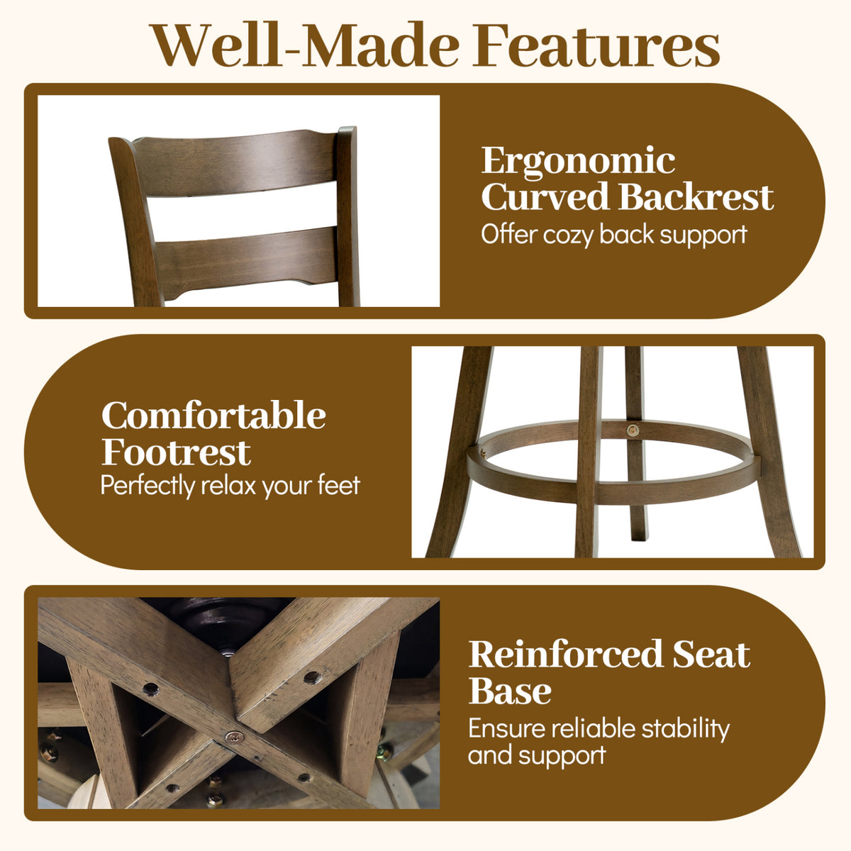 30.5" Swivel Bar Stools Set of 2 with Backrest - Bar Height