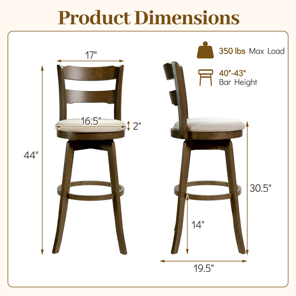 30.5" Swivel Bar Stools Set of 2 with Backrest - Bar Height