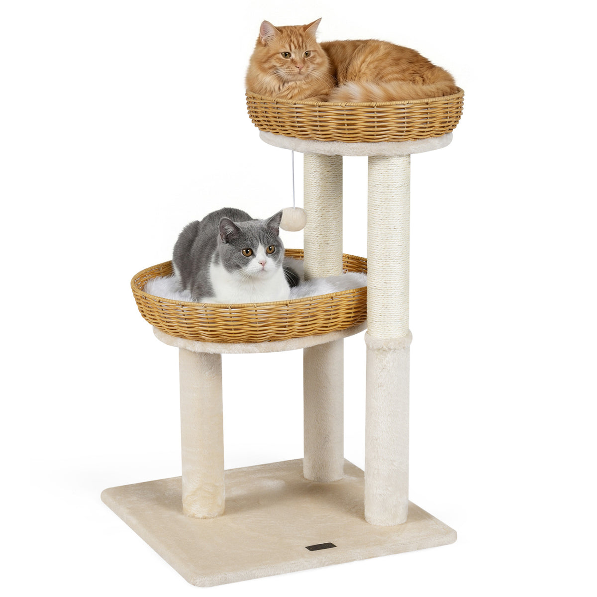 30-Inch Cat Tower with Rattan Baskets for Indoor Cats - Beige Variation