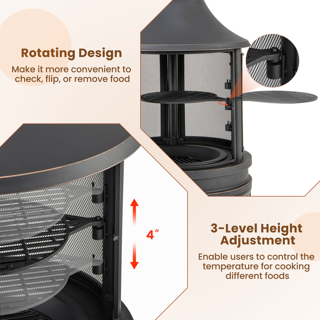 30 Inch Outdoor Fire Pit Chiminea with Grill for Garden BBQ