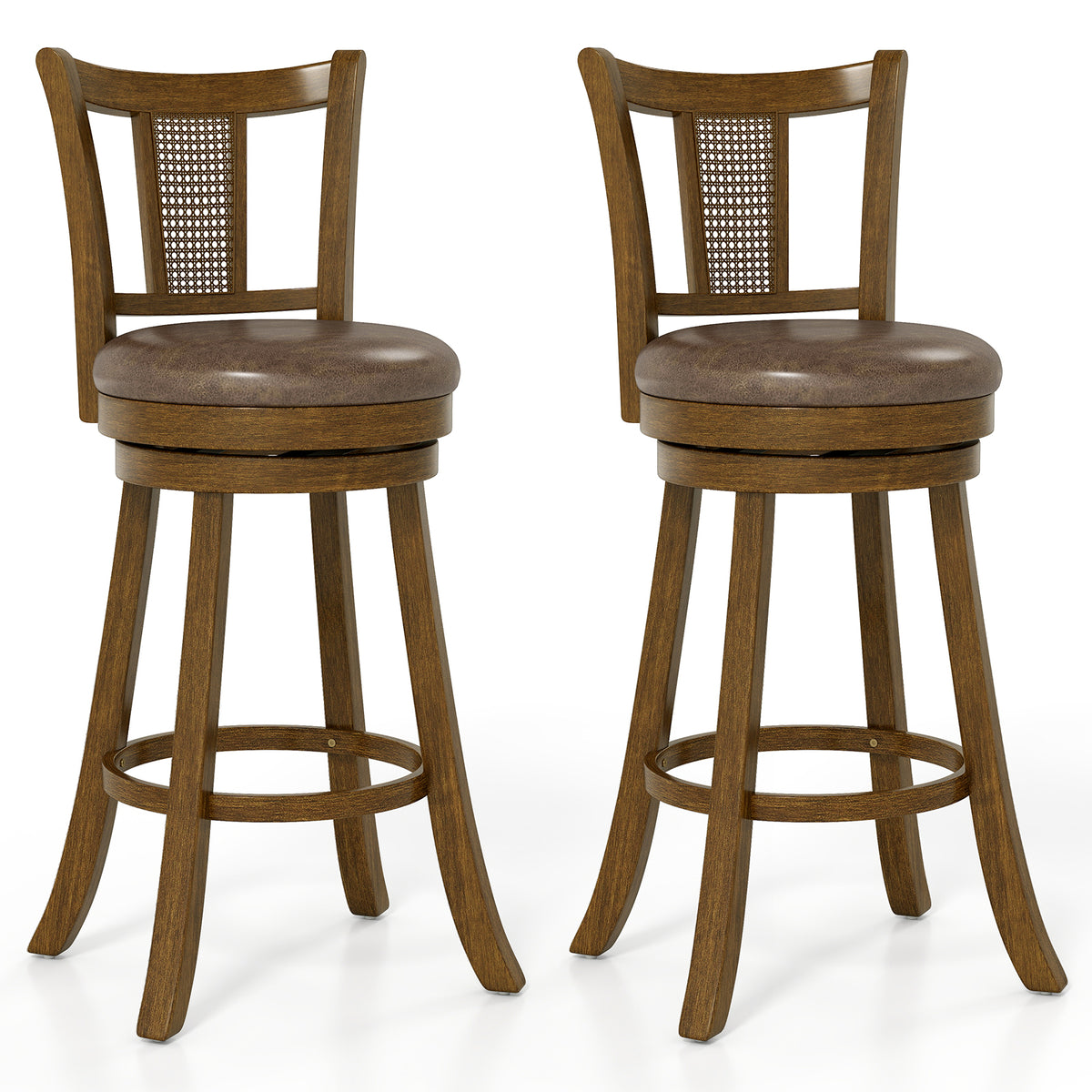 Bar Stools Set of 2 with PE Rattan Backrest - Brown