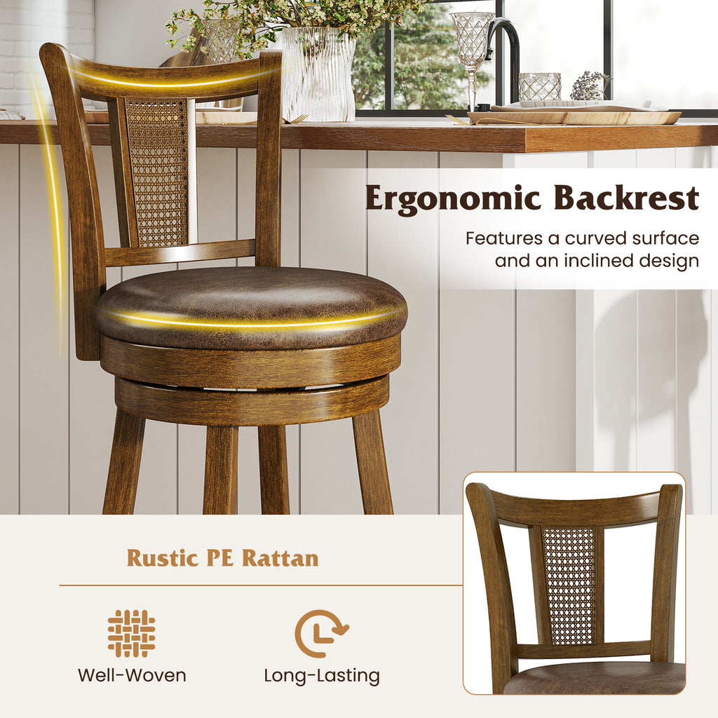 Bar Stools Set of 2 with PE Rattan Backrest - Brown