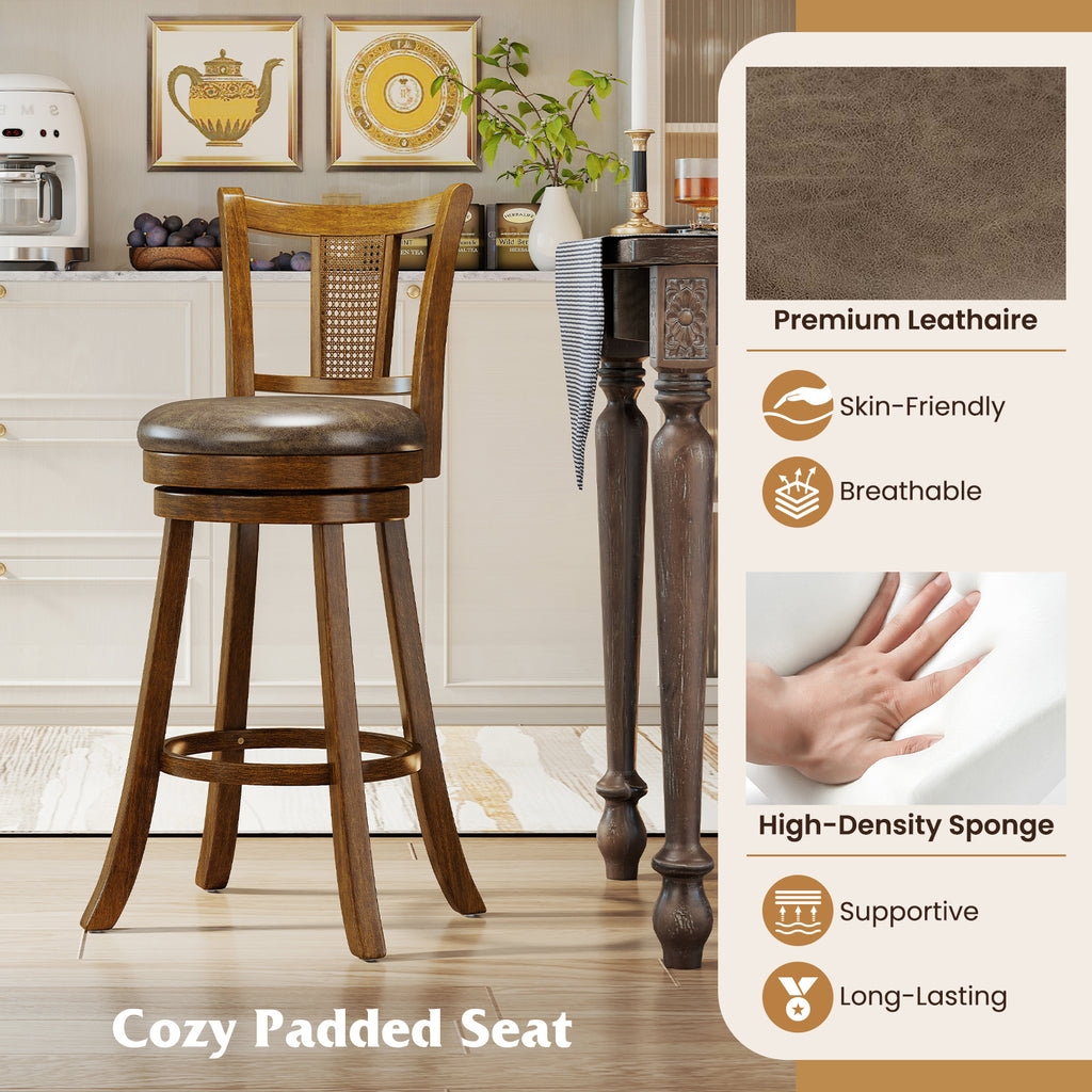 Bar Stools Set of 2 with PE Rattan Backrest - Brown