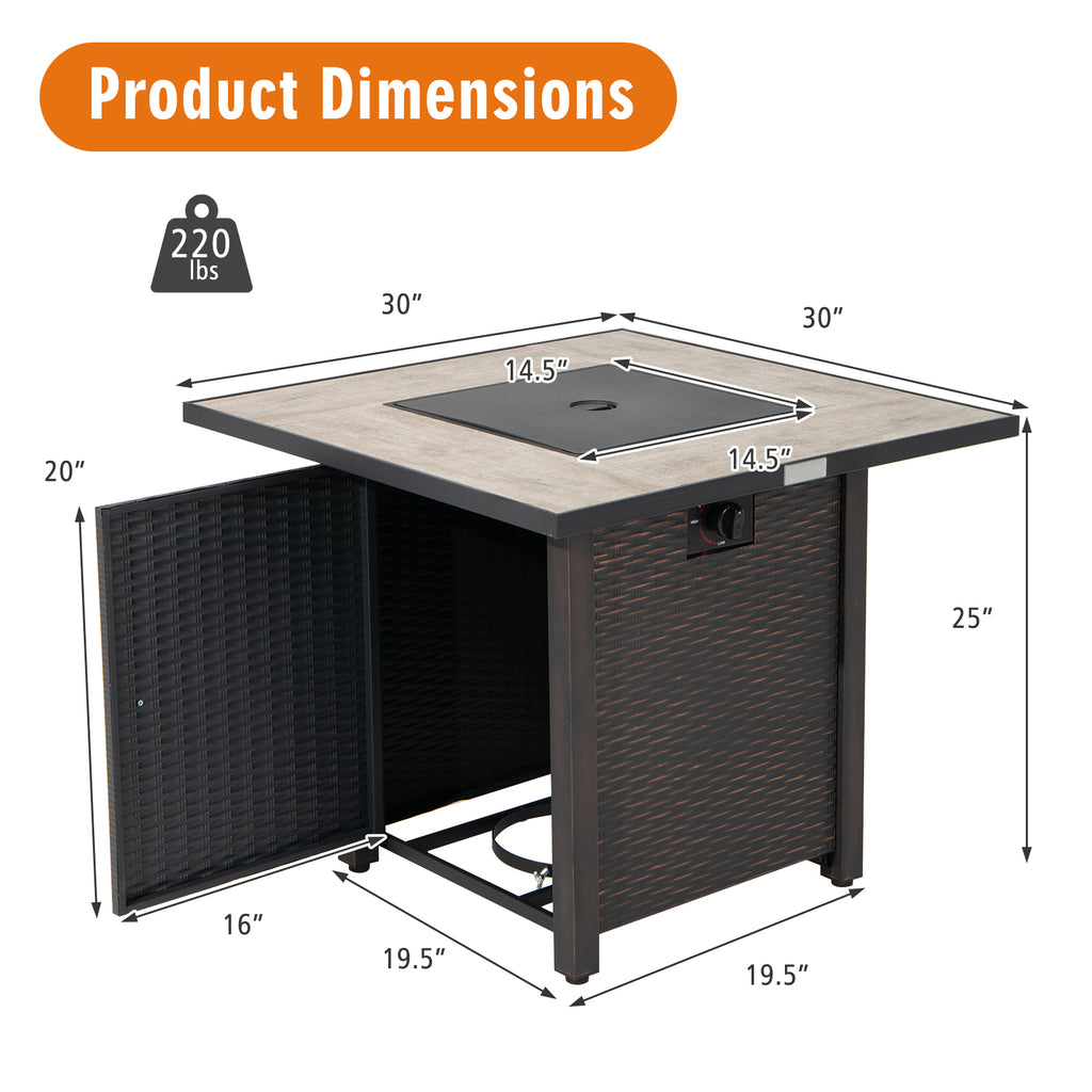 30-Inch Propane Fire Pit Table with Ceramic Top