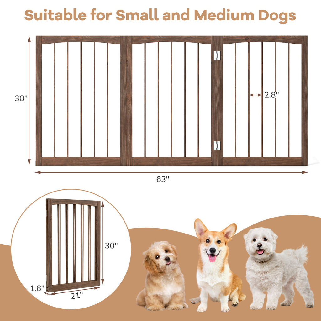 3-Panel Wooden Pet Fence - 30 Inch Tall, Brown, for Cats & Small Dogs