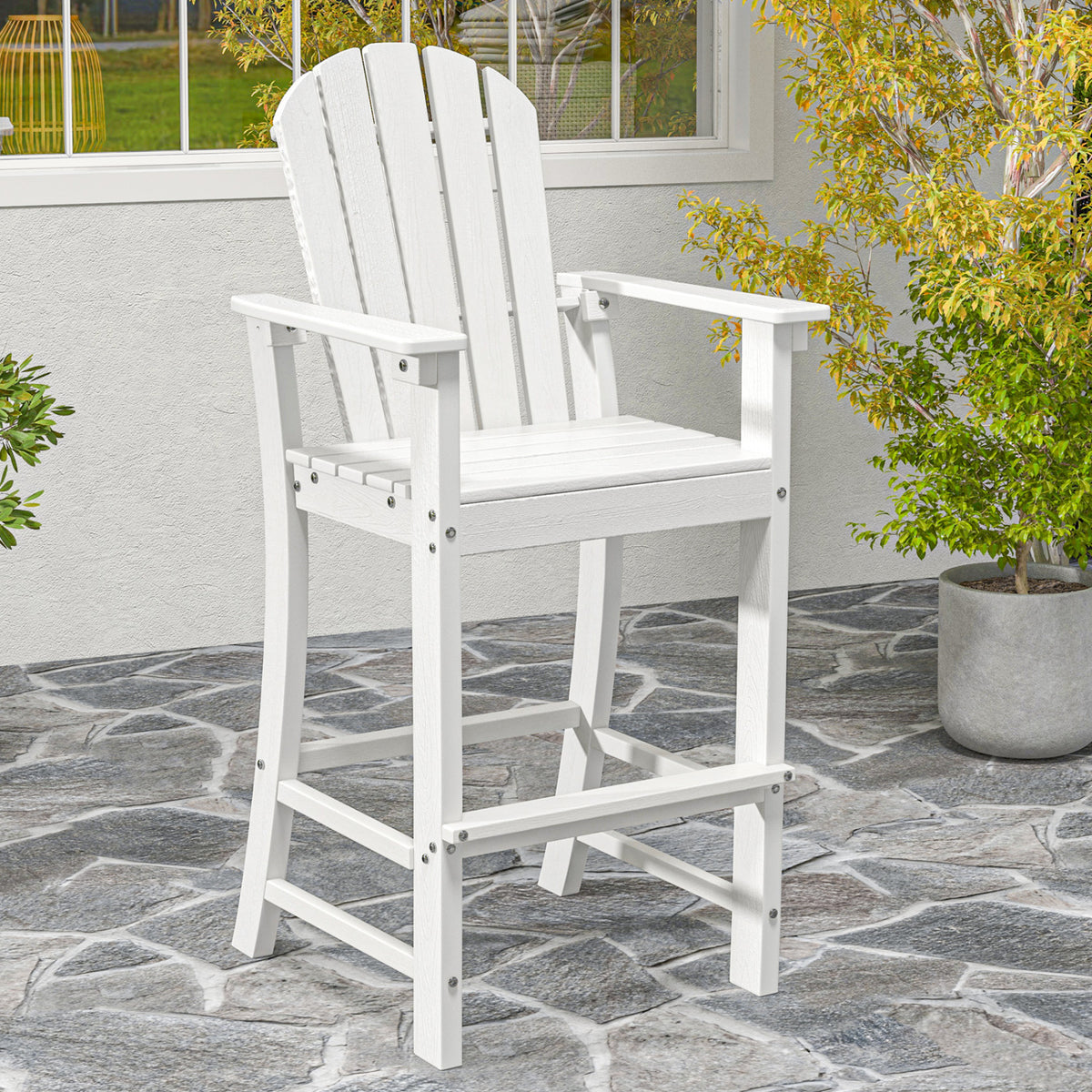 30 Inches Counter Height Outdoor HDPE Bar Stool with Armrests and
