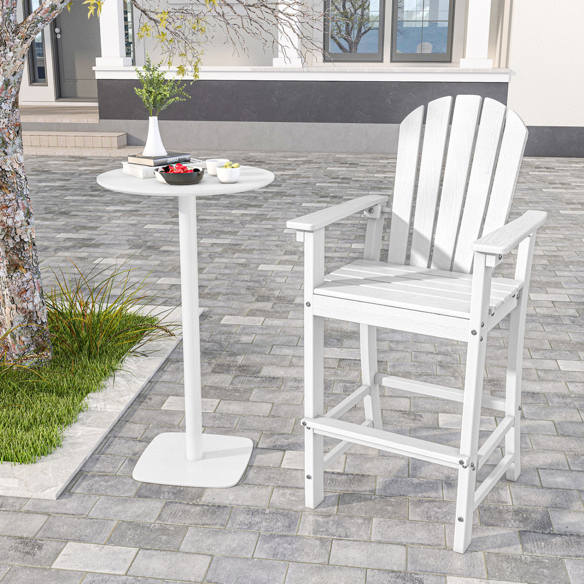 30 Inches Counter Height Outdoor HDPE Bar Stool with Armrests and