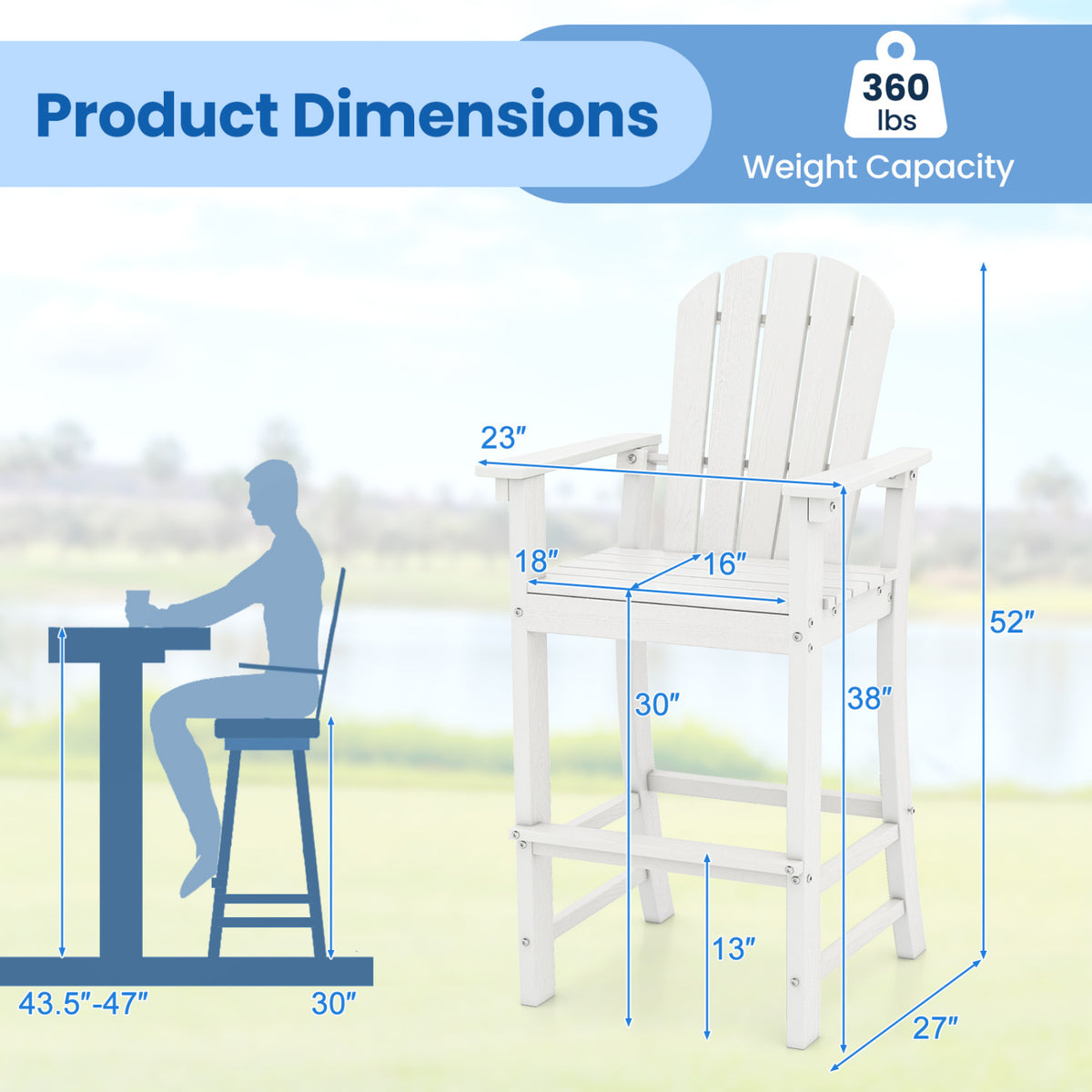 30 Inches Counter Height Outdoor HDPE Bar Stool with Armrests and