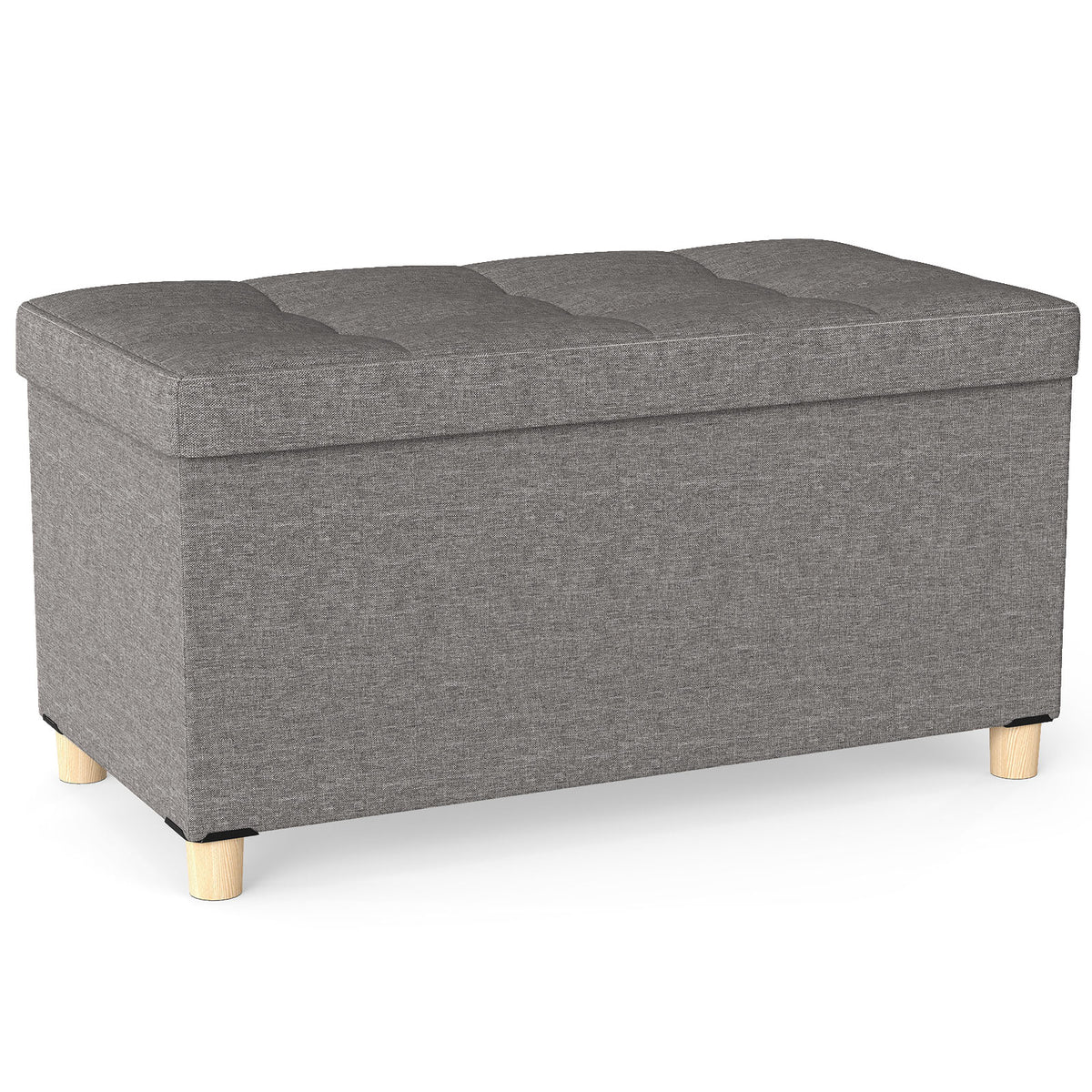 30-Inch Storage Ottoman Bench with Tray - Gray