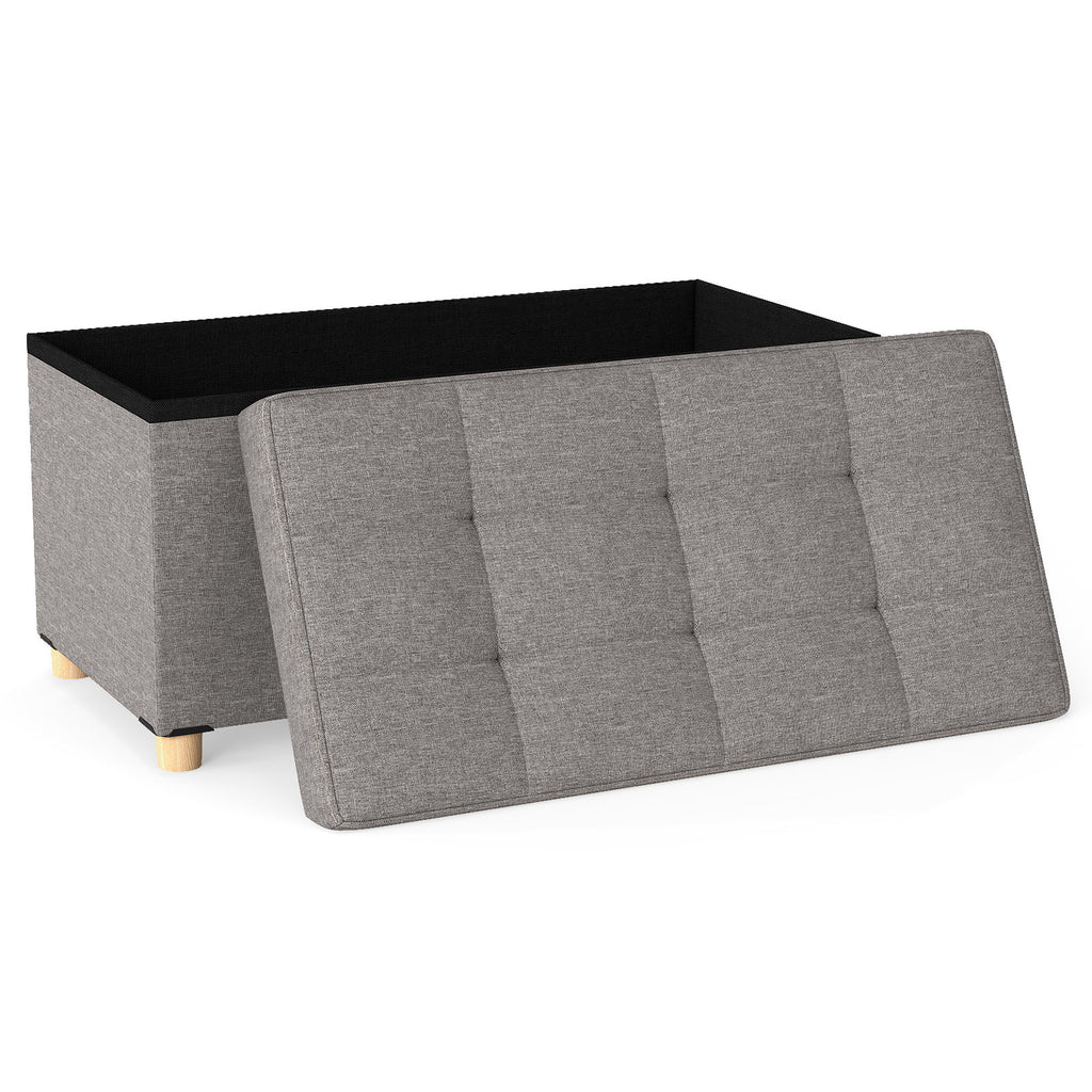 30-Inch Storage Ottoman Bench with Tray - Gray