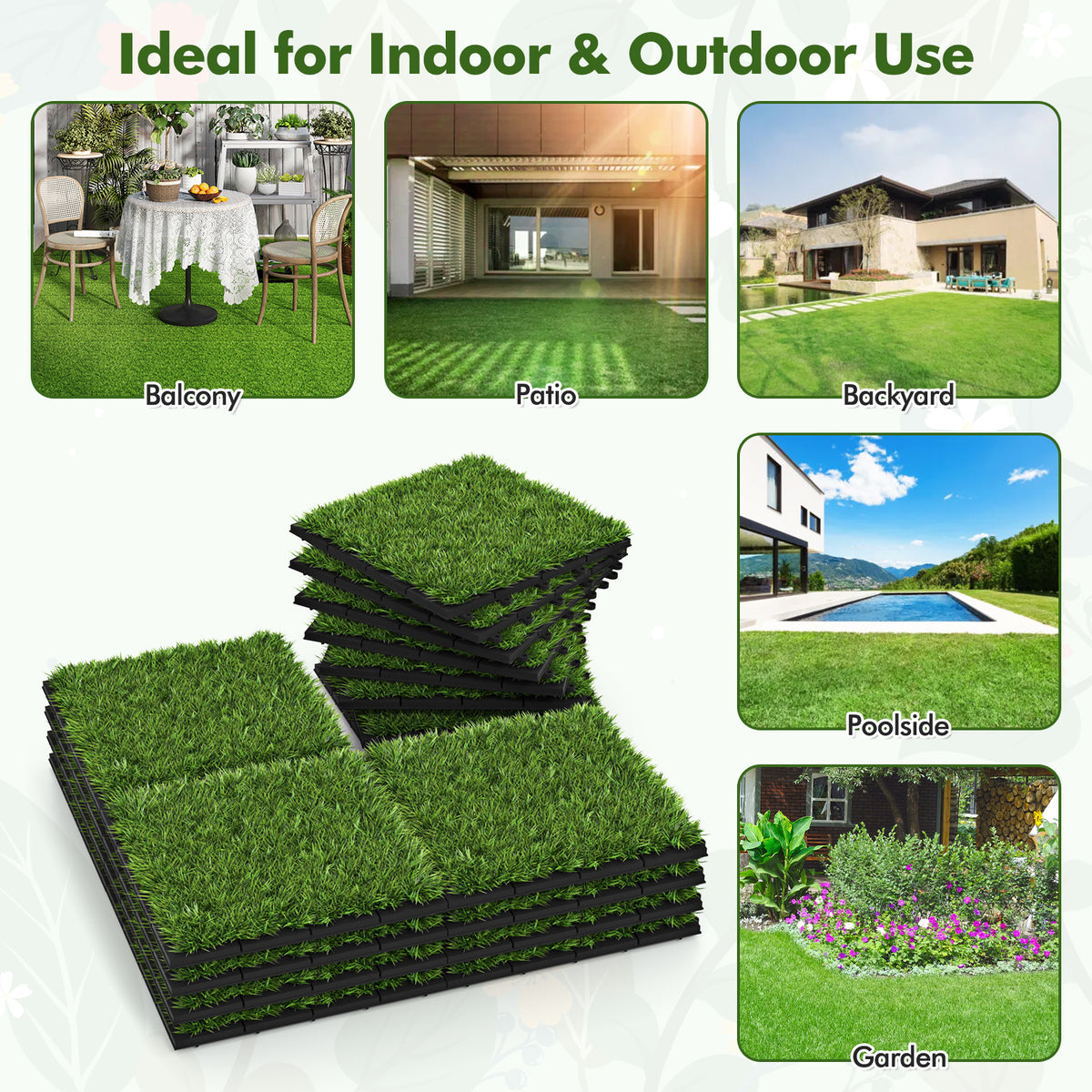30 Interlocking Artificial Grass Tiles - Outdoor & Indoor Lawn Mat Set - Costway Variation of THIS listing