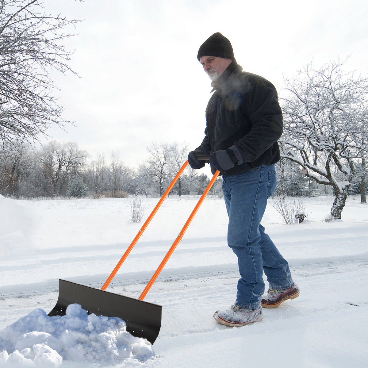 Snow Shovel with Wheels 30 Inches Wide Blade and Adjustable Handle