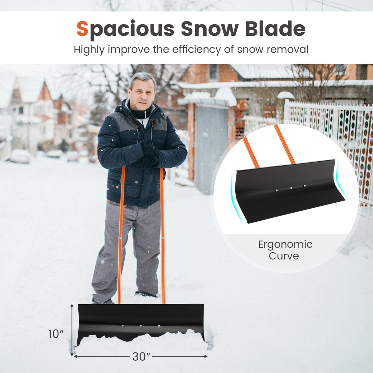Snow Shovel with Wheels 30 Inches Wide Blade and Adjustable Handle