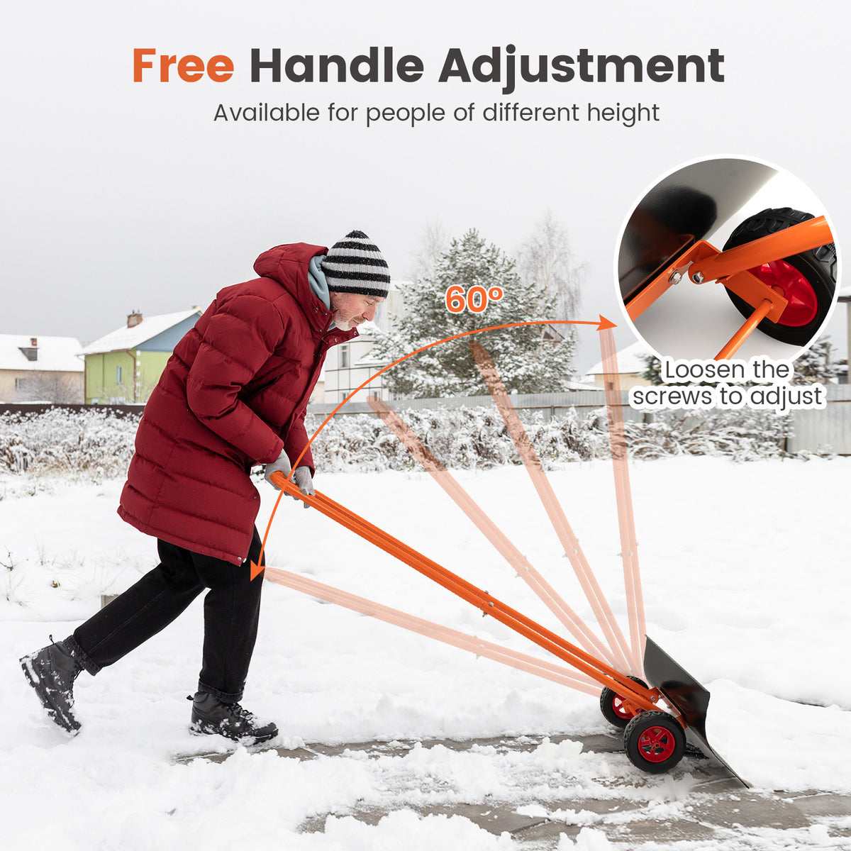 Snow Shovel with Wheels 30 Inches Wide Blade and Adjustable Handle