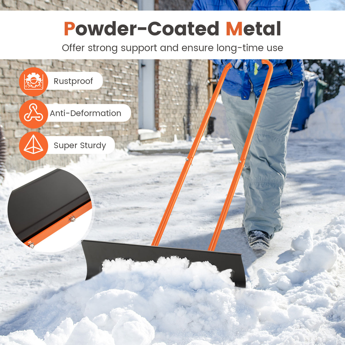 Snow Shovel with Wheels 30 Inches Wide Blade and Adjustable Handle