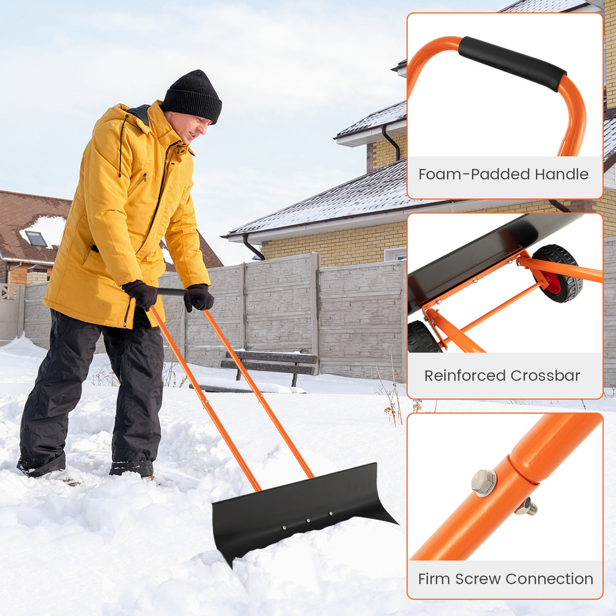 Snow Shovel with Wheels 30 Inches Wide Blade and Adjustable Handle