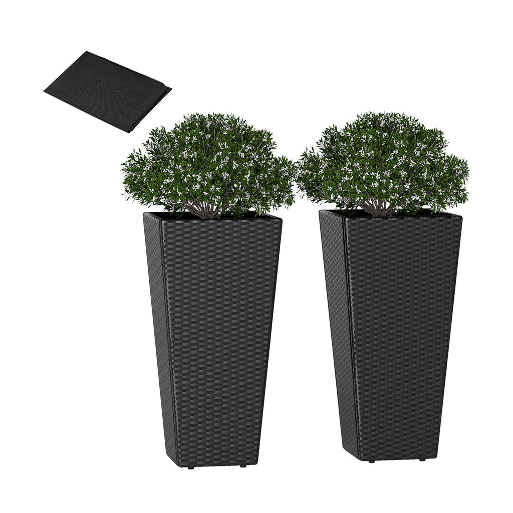 Wicker Flower Pots Set of 2 with Drainage - 22.5 Inch, Black