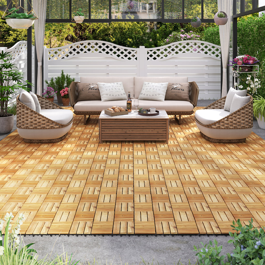 30 Acacia Wood Interlocking Deck Tiles - Brown, Anti-Slip, DIY Friendly Variation of THIS listing