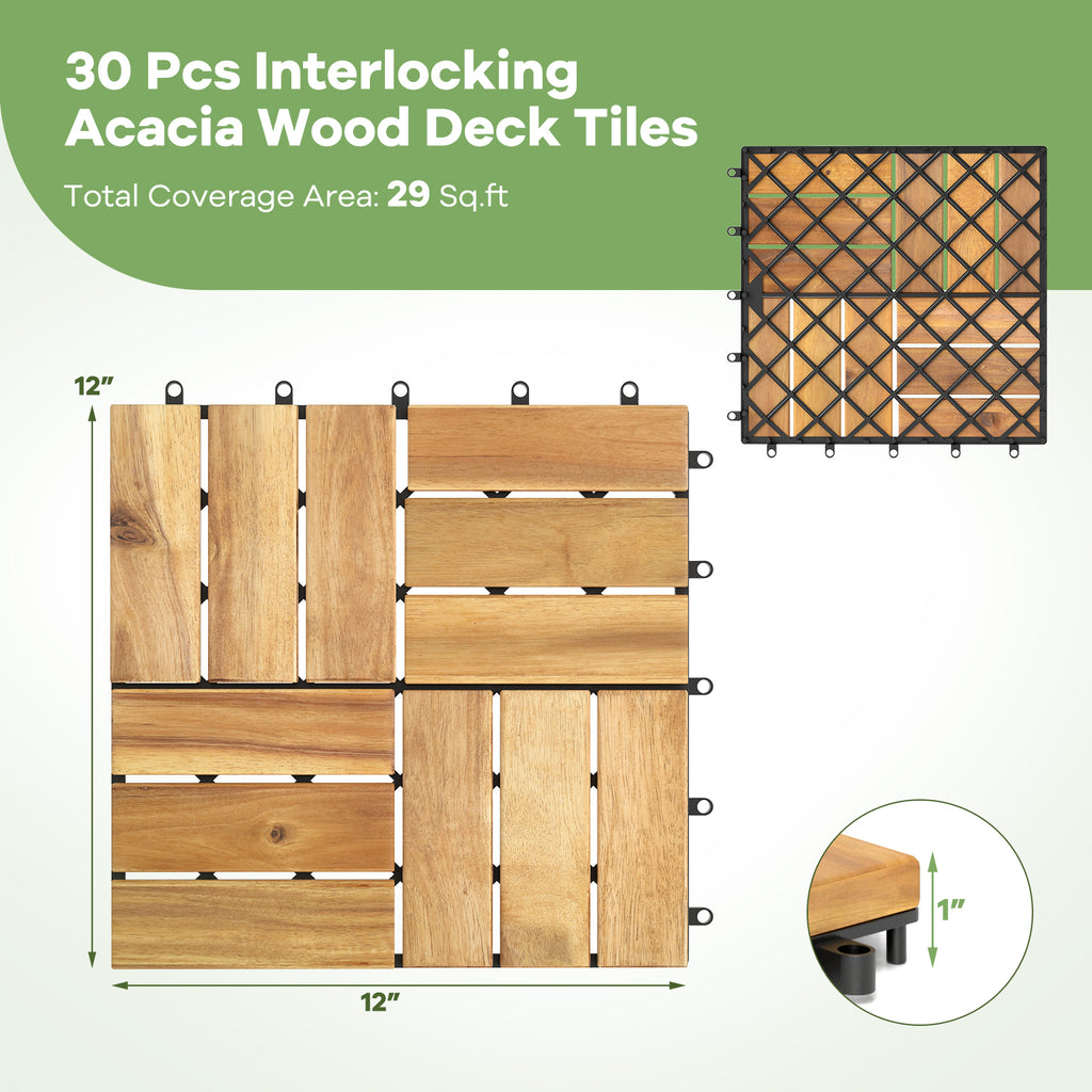 30 Acacia Wood Interlocking Deck Tiles - Brown, Anti-Slip, DIY Friendly Variation of THIS listing