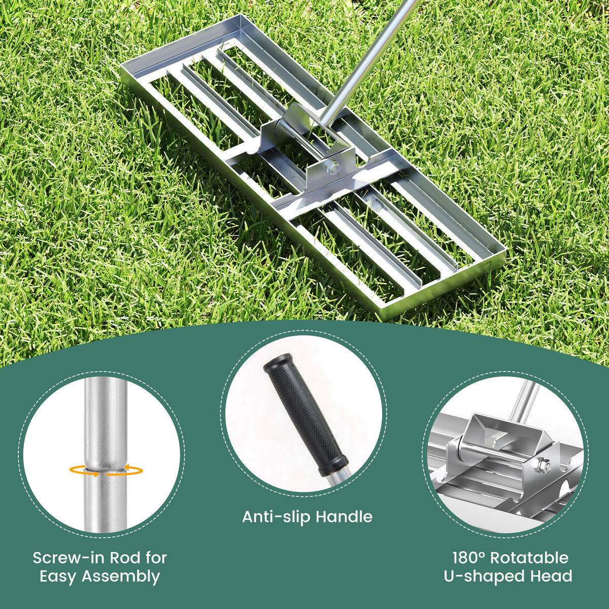 Lawn Leveling Rake 30 x 10 Inch - Silver