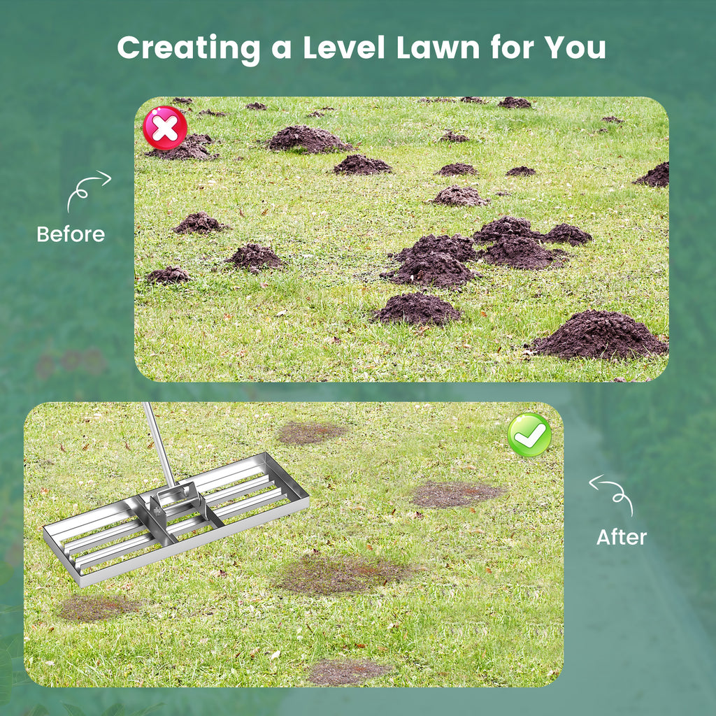 Lawn Leveling Rake 30 x 10 Inch - Silver