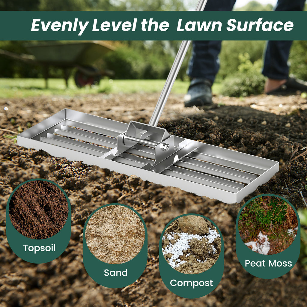 Lawn Leveling Rake 30 x 10 Inch - Silver