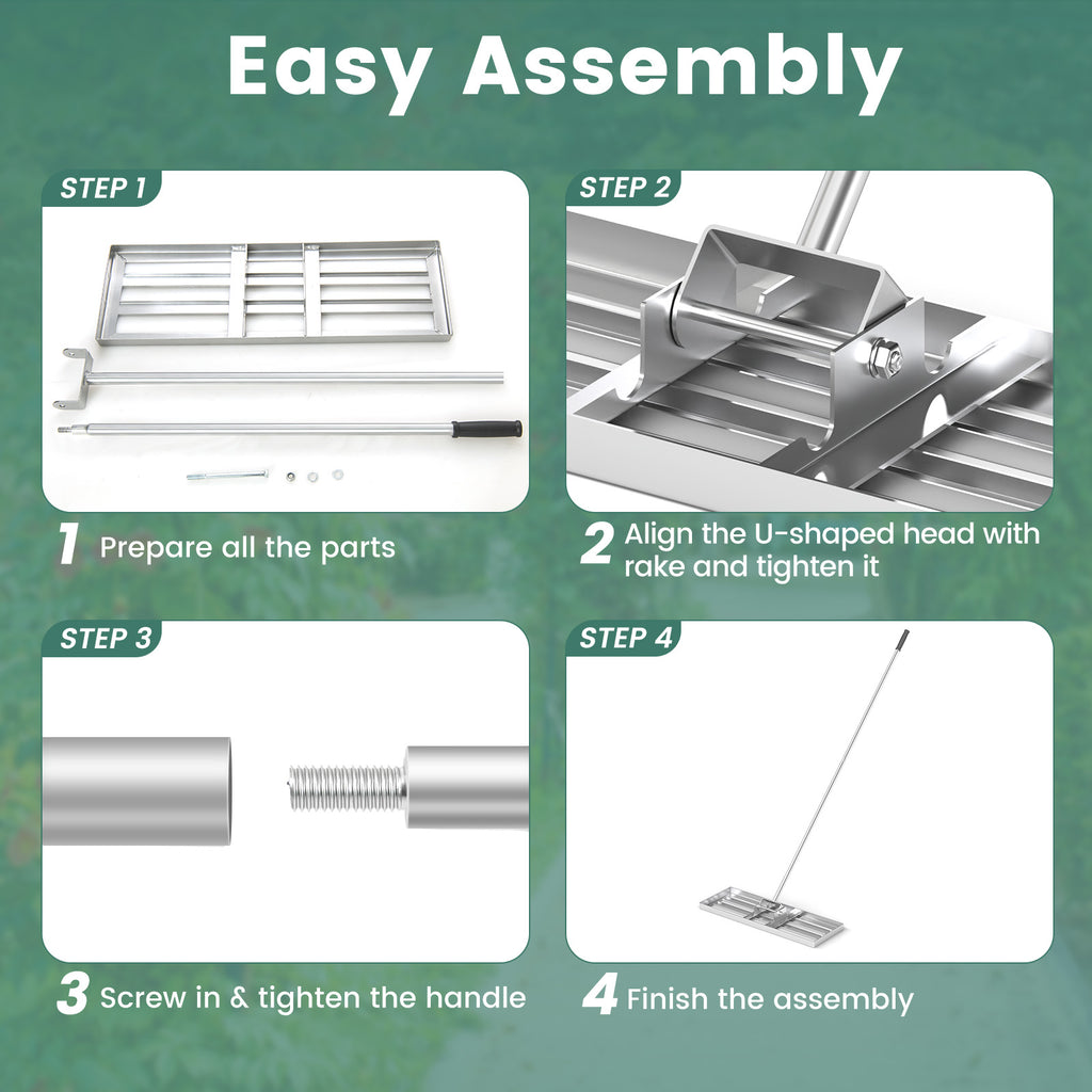 Lawn Leveling Rake 30 x 10 Inch - Silver