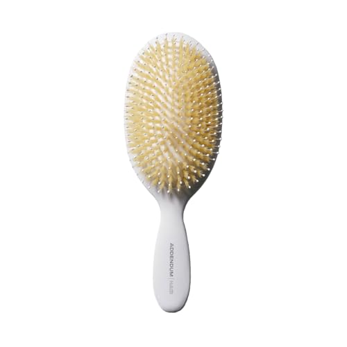 Luxury Hair Brush for Dry Hair ? Boar Bristle & Soft Ballpoint Tip | Detangler Brush for Shine, Texture & Frizz Control ? Addendum Hair Professional Salon Tool (White)