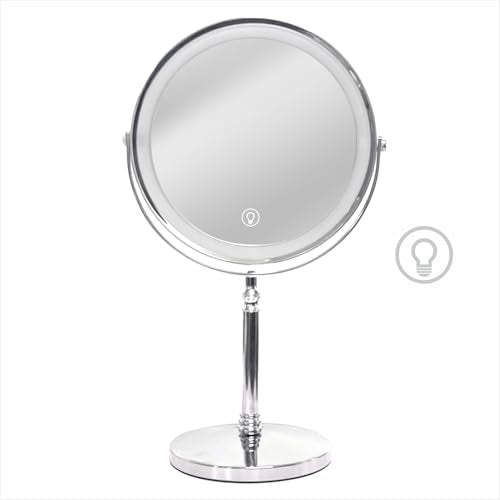 Makeup Mirror with Lights £¬8 Inch 1X/10X Rechargeable Double Sided Magnifying , 360¡Æ Rotation LED HD Mirror with 3 Colors£¬Brightness Adjustable, Ideal for Daily Skincare and Professional Makeup