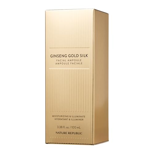Nature Republic Ginseng Gold Silk Facial Ampoule, Hydrating moisturizer, Niacinamide & Silk Amino Acid, Royal Jelly Extract, Korean Skin Care for all skin types, Holiday Gifts 100 ml / 3.38 Fl. oz.