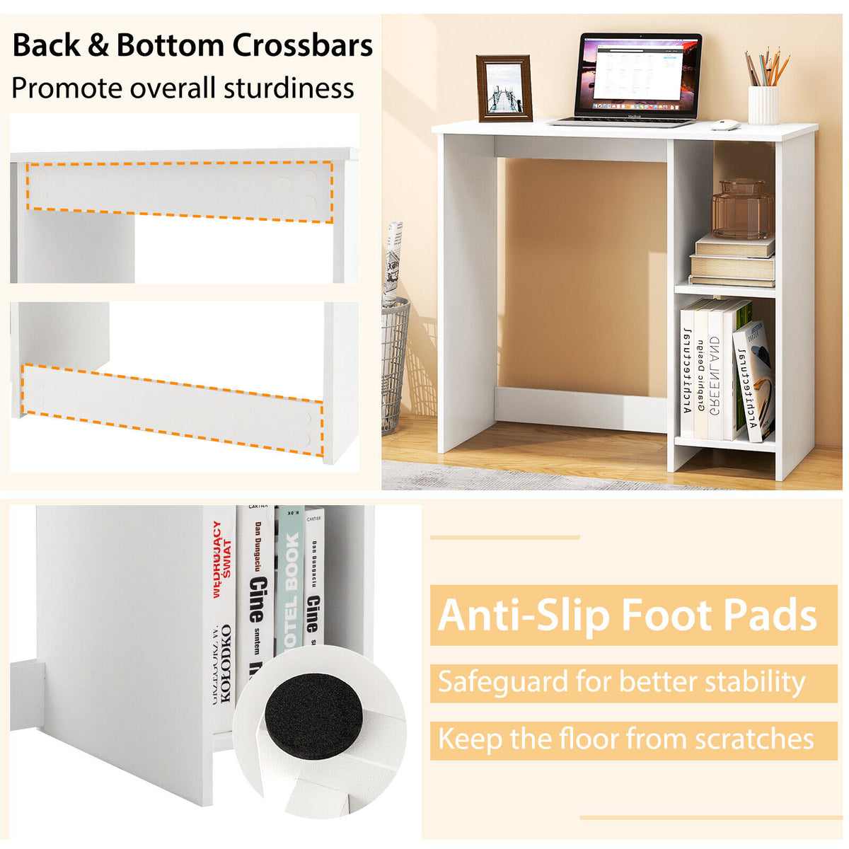 31.5 Inch Modern Home Office Desk with 2 Compartments