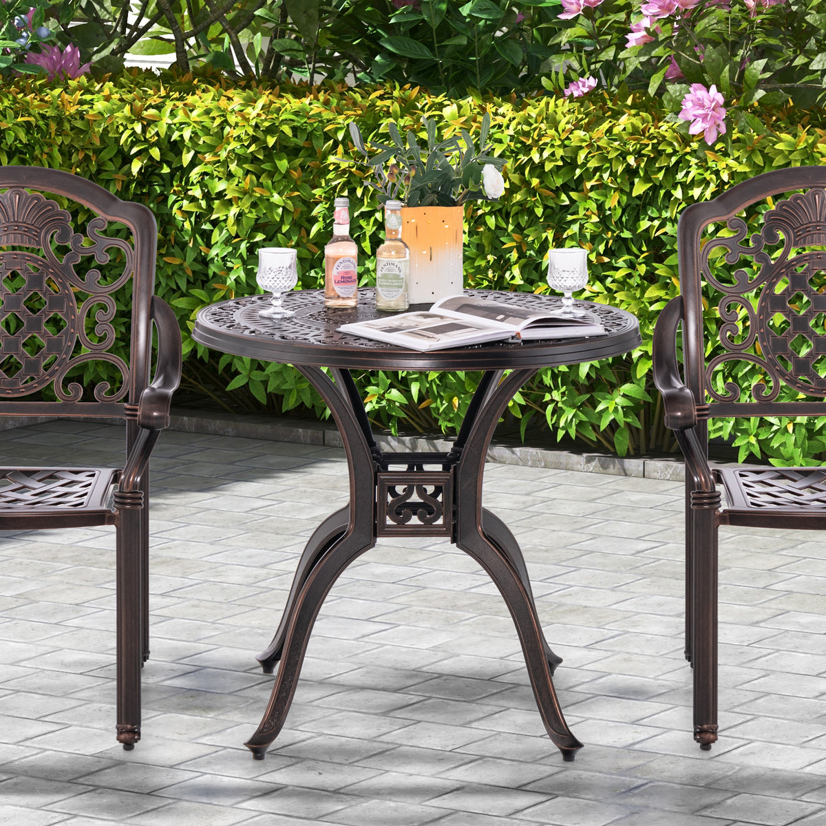 31.5 Inch Cast Aluminum Table Patio Round Dining with Umbrella Hole