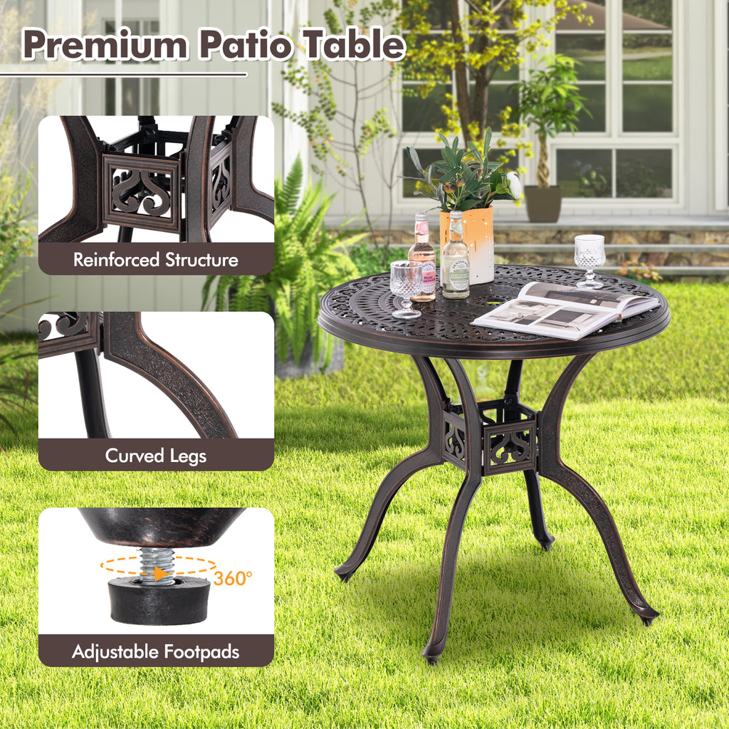 31.5 Inch Cast Aluminum Table Patio Round Dining with Umbrella Hole