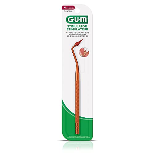 GUM Stimulator Permanent Handle - 1 Rubber Tip Included - Long Handled Massager for gums - Remove Plaque & Promote Gum Health, 1ct (6pk)