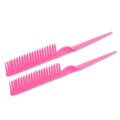 SIMPOR 3 Row Hair Comb for Natural Detangling Hair Styling Brush Nylon Bristle Unbraider Teasing Comb Rat Tail for Women Men Rose Pink