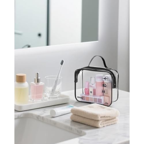 WANDF TSA Approved Toiletry Bag, 2 Packs Travel Clear Toiletry Bag, Quart Size Makeup Cosmetic Pouch with Zipper, Carry-On Airport Compliant Bag for Women and Men (2 pcs, Black)