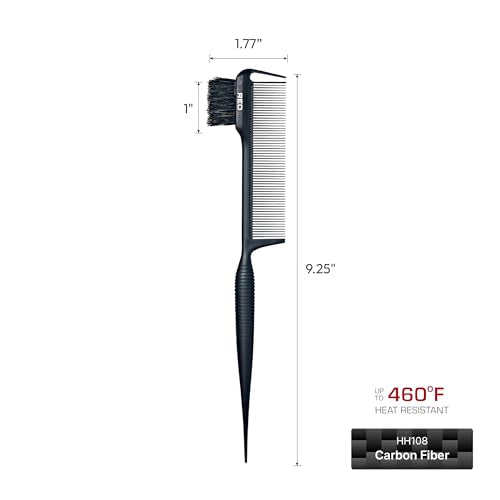 RED by Kiss Carbon Fiber Edge Brush + Parting Comb, 3 in 1 Styling Tool, High Heat Resistance, 100% Boar Bristles Hairbrush & Sectioning Tail, Comfort Grip for All Hair Types (Rat Tail)