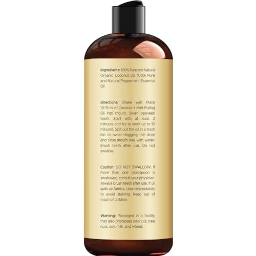 Handcraft Blends Coconut Oil Pulling for Teeth and Gums with Peppermint Oil - Organic Coconut Oil Pulling Oil Mouthwash for Fresh Breath, Oral Health and Cleaner Teeth and Gums - 8 Fl oz