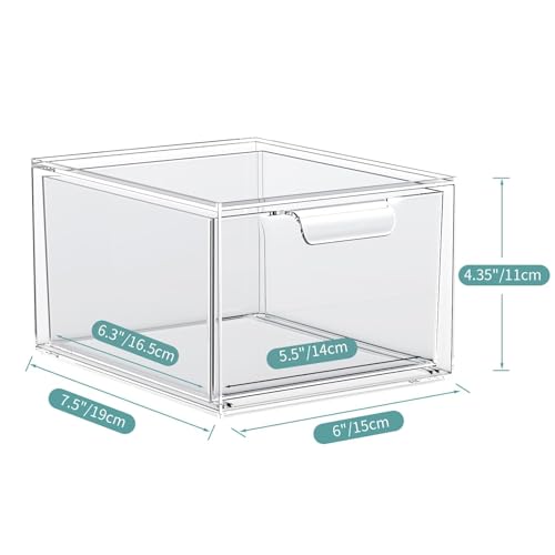 2 Pack Stackable Makeup Organizer and Storage, Acrylic Organizers£¬Clear Plastic Storage Drawer with Handles for Vanity, Undersink, Kitchen Cabinets, Pantry