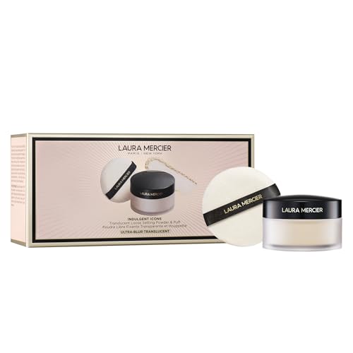 Laura Mercier Translucent Loose Talc-Free Setting Powder Ultra-Blur: Hyaluronic Acid Infused, Natural & Blurring Finish, Long Lasting, 4 Shades, Holiday Gift Set