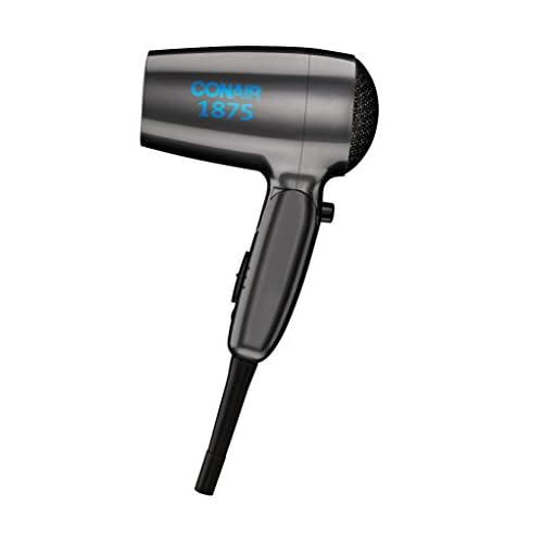 Conair Travel Hair Dryer with Dual Voltage, 1875W Compact Blow Dryer with Folding Handle, Gray